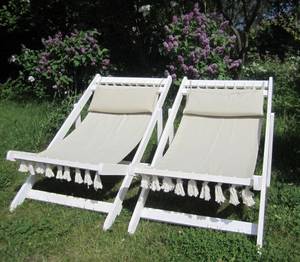 Par liggestole med sandfarvet betræk, fransk stil 2