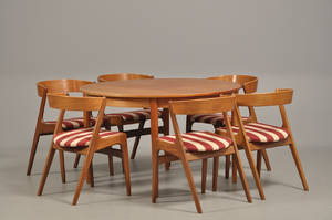 Dansk møbelproducent Rundt spisebord samt seks karmstole, teak. 1960erne 10