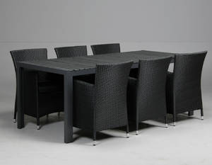 Havemøbelsæt bestående af seks rattanstole samt langbord, artwood 7