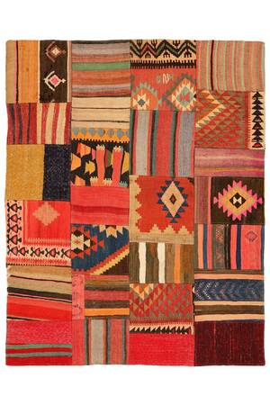 Kelim patchwork tæppe, 215x165 cm.