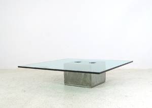 Saporiti Italy, großer Sofatisch mit Betonstand und Glasplatte