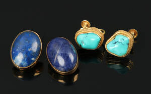 To par øreclips af guld 1418 kt med turkis og lapis lazuli. 4 Denne vare er sat til omsalg under nyt varenummer 4099579