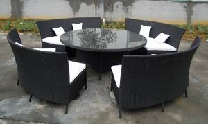 Loungemøblement i sort polyrattan på rustfrit stel 5