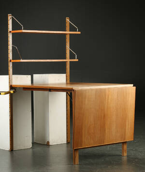 Poul Cadovius. Væghængt reolsystem med skrivebord, teak, System Royal 6 