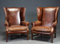 Par wingbackchairs i Chesterfield-stil, brunt læder 2