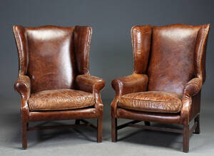 Par wingbackchairs i Chesterfield-stil, brunt læder 2