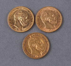 Preussen. Wilhelm I, 20 mark 1873, 1883 og 1887 guld 3