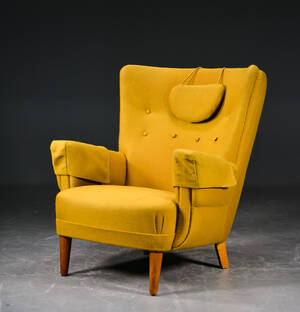 Overpolstret lænestol betrukket med uld, 1950erne Denne vare er sat til omsalg under nyt varenummer 4321522