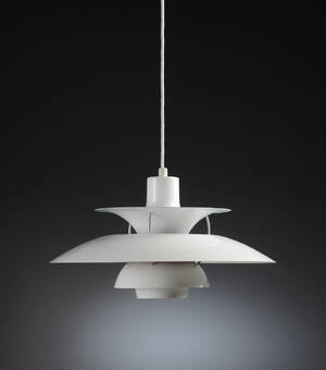 Poul Henningsen. PH5 pendel blank hvidlakeret metal, jubilæumsmodel