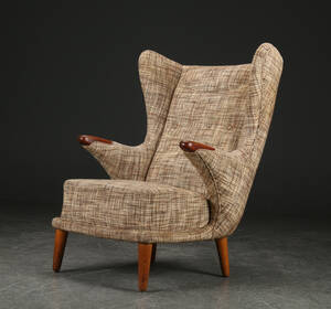 Øreklapstol, teak og eg, 1960erne