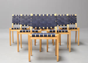 Alvar Aalto 1898-1976. Sæt på seks stole af birk, model 611 6