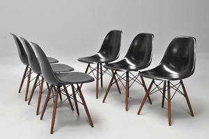 Charles Eames. Sæt på seks skalstole, model DSW, Fehlbaum Production 6