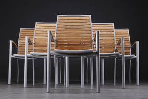 Sæt på seks havestole, alu-stel med teaktræ 6