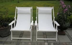 Par liggestole med armlæn og off white stof, fransk stil 2