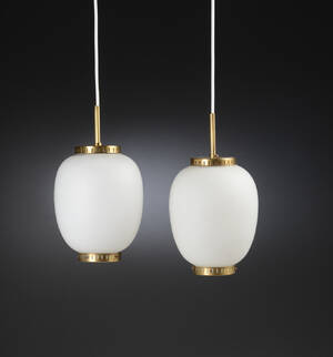 Bent Karlby. Par Kina pendler, opalglas og messing, lille model 2 