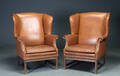Par chesterfield wingbackchairs, brunt læder 2