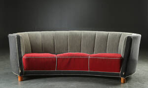 Bananformet sofa, dansk møbeldesign omkring 1940 