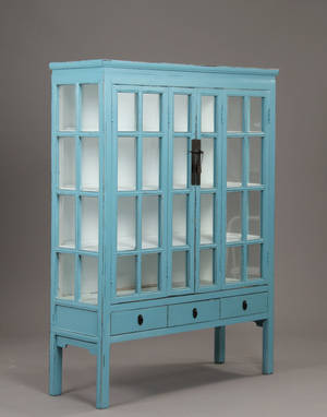 Vitrineskab, blå antikbemaling