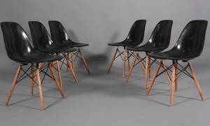 Charles Eames Sæt på seks stole, model DSW, sort 6
