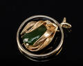 Vintage vedhæng 14 kt. guld med jade og diamant