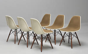 Charles Eames. Sæt på seks skalstole, model DSW 6