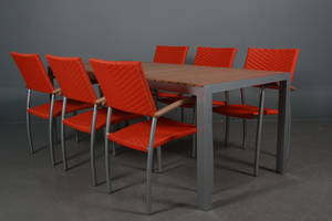 Havemøbler Bord samt seks armstole, artwoodorange polyrattan. 7