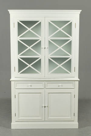 2-delt vitrineskab, hvidmalet med patinering