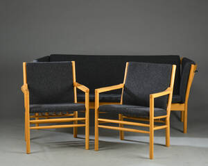 Tremmesofa samt par lænestole med stel i massiv eg 3 Denne vare er sat til omsalg under nyt varenummer 4670546
