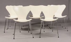 Arne Jacobsen  Sæt på seks stole model 3107, hvide 6