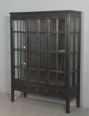 Vitrineskab, sort antikbemaling 
