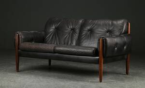 To-pers. sofa, læder og palisander