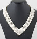 7 strand white cultured fresh water pearl V shape woven necklace