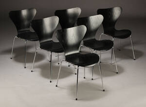 Arne Jacobsen. Seks 7er spisestole, model 3107 6