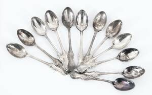 Kaffeskedar 12st, silver, GAB, modell Olga