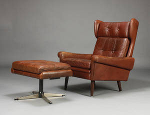 Dansk møbelproducent. Lænestol samt skammel 2