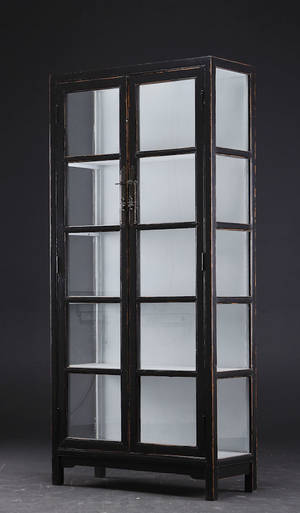Vitrineskab, sort antikbemaling