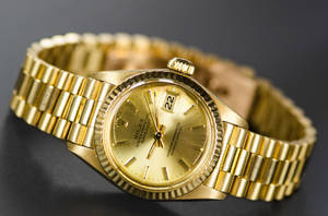 Rolex Oyster Perpetual Datejust, damearmbåndsur, 18 kt. guld