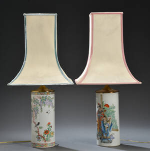 To kinesiske bordlamper af porcelæn, 1900-tallet 2