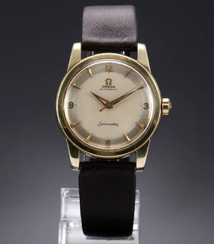 Omega Seamaster. Vintage herreur med guldkappe og semi pie-pan skive, ca. 1958 Denne vare er sat til omsalg under nyt varenummer 4672183