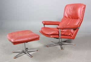 Lænestol med skammel i læder