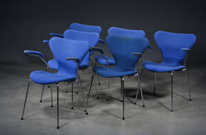 Arne Jacobsen  6 stole model 3207 - blå uld