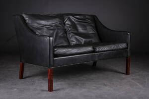 Børge Mogensen 2-pers. sofa med sort læder, model 2208  