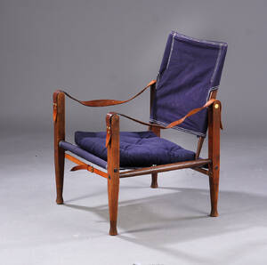 Kaare Klint. Safaristol med stel af ask, blå kanvas 