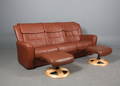 BD-Furniture Trepers. sofa i cognacfarvet læder med to tilhørende skamler. 3