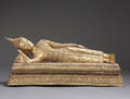 Liggende gylden bronze Buddha, Thailandsk Rattanakosin, tidlig Bangkok-stil
