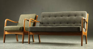 To-pers. sofa samt lænestol, bøg, 1940erne 2