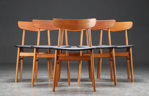 Seks stole, bøg og teaktræ, dansk møbelproducent 6