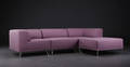 Nomad modulsofa betrukket med lavendelfarvet filtuldstof fra italienske Velvetex, forkromede ben