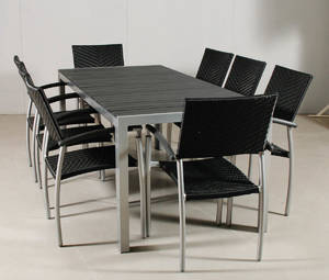 Trädgårdsgrupp. Rektangulärt bord artwood och 8 stolar 9