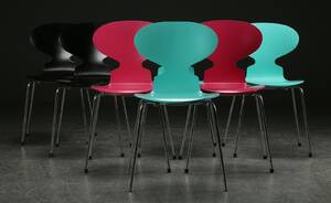 Arne Jacobsen. Sæt på 7  Myre stole, model 3101 7